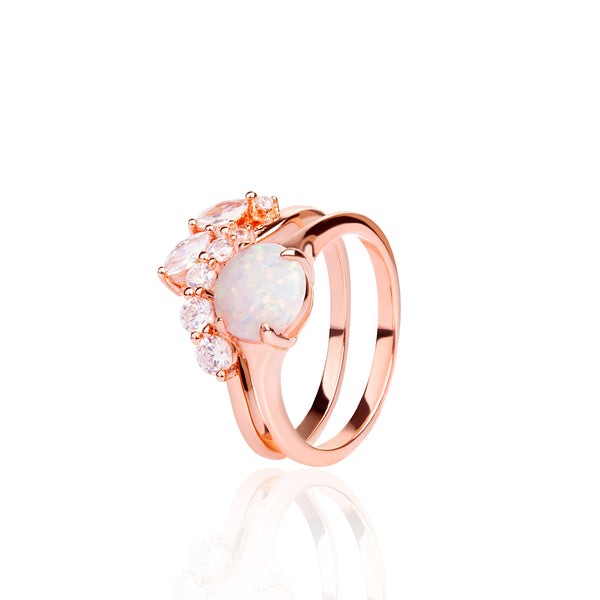 Bella' White Opal Engagement Ring Set Rose Gold
